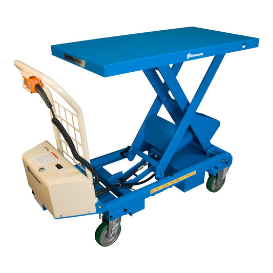 BX-50B Bishamon MobiLift Electric Mobile Scissor Lift Table w/ Battery Push Button Operation & Polyurethane Casters | 1,100lbs Max Capacity 40.4" Raised Height