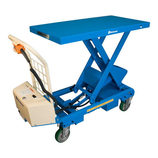 BX-30B Bishamon MobiLift Electric Mobile Scissor Lift Table w/ Battery Push Button Operation & Polyurethane Casters | 660lbs Max Capacity 35" Raised Height
