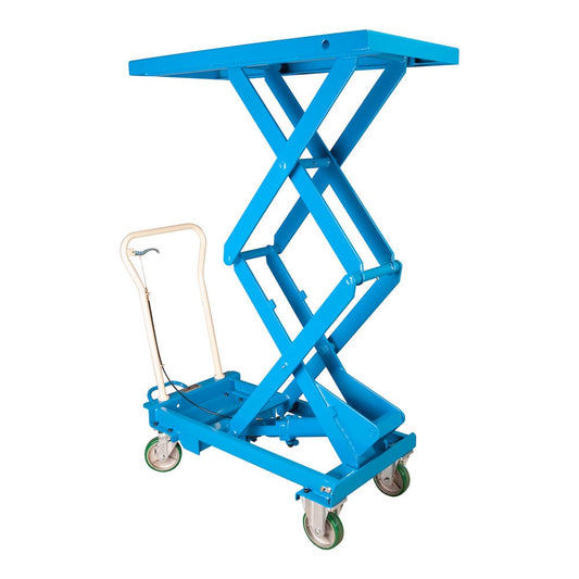 BX-50W Bishamon MobiLift Manual Mobile Double Scissor Lift Table w/ Foot Pump Operation & Polyurethane Casters | 1,110lbs Max Capacity 62.1" Raised Height